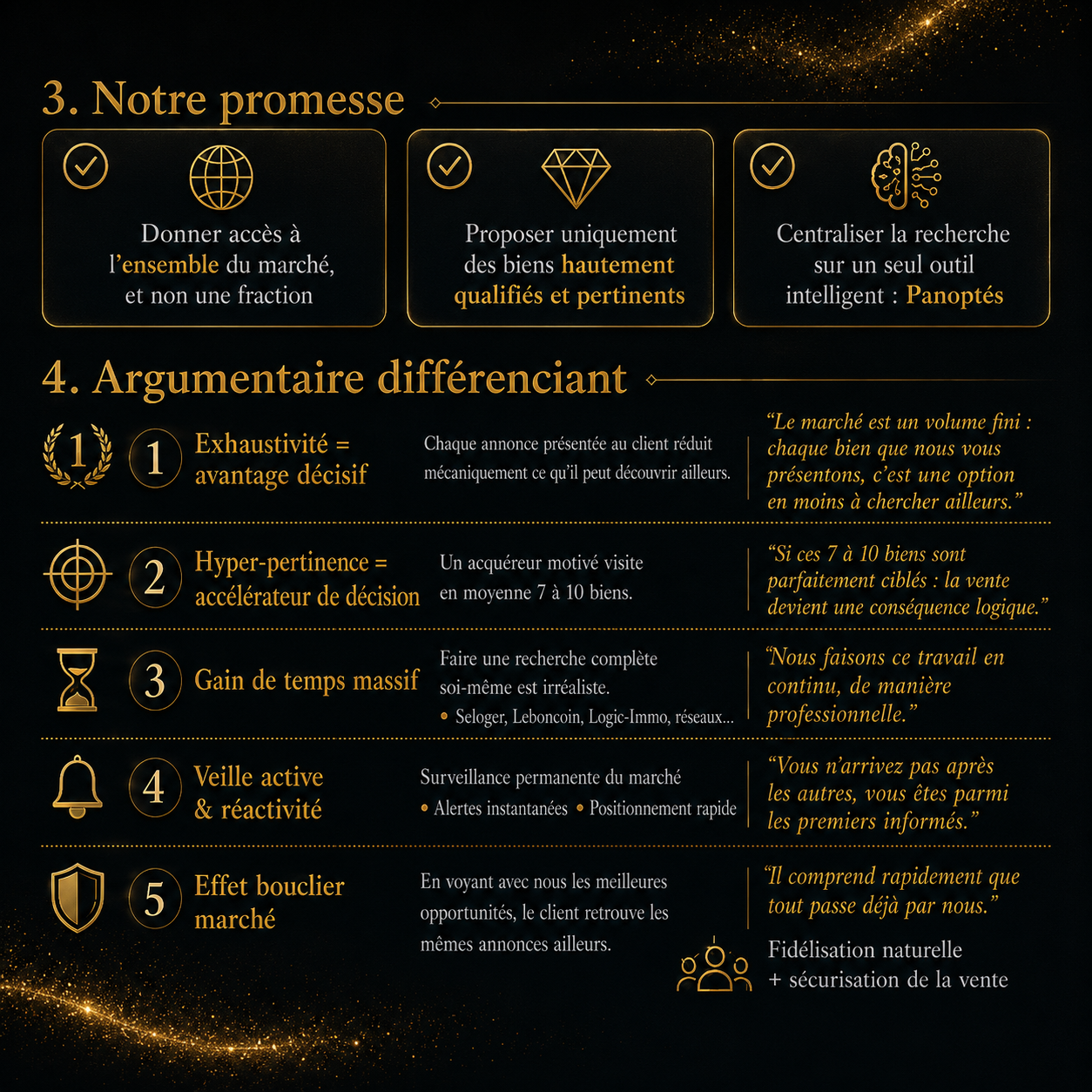 Promesse Noptes : exhaustivite, pertinence, gain de temps, veille active et effet bouclier marche
